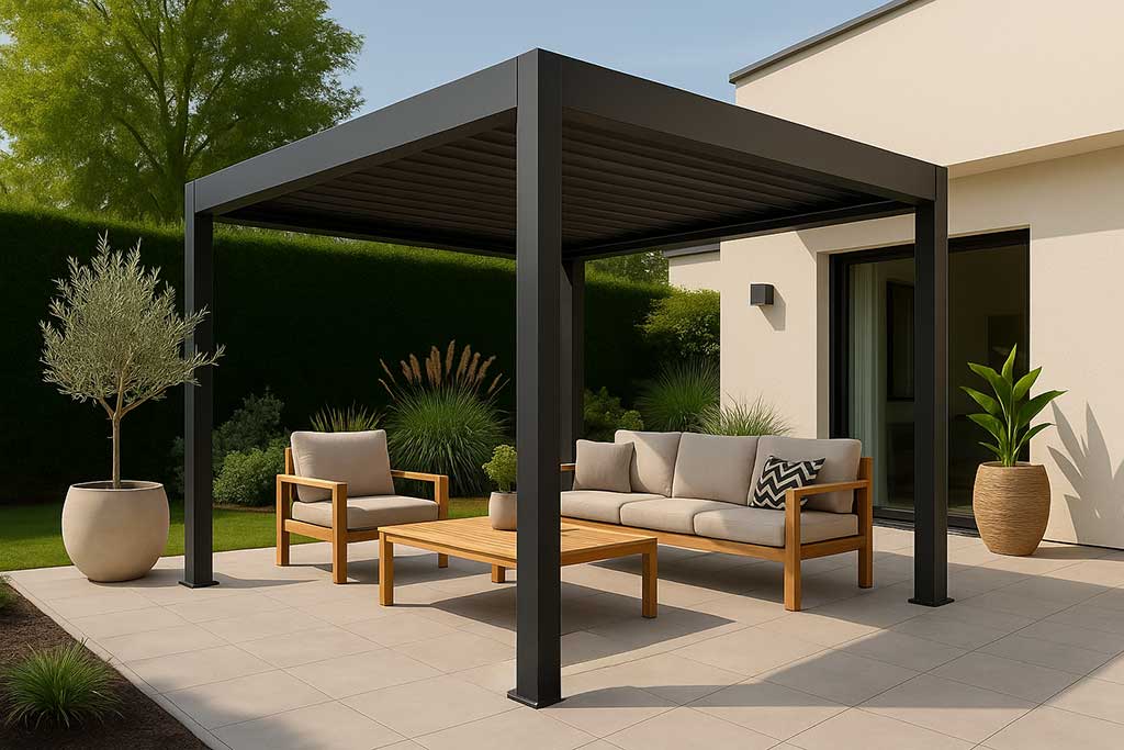 Pergola bioclimatique 3 × 3 m gris anthracite