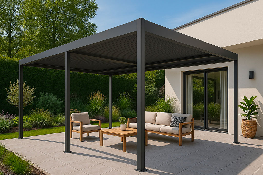 Pergola bioclimatique 6 × 4 m gris anthracite